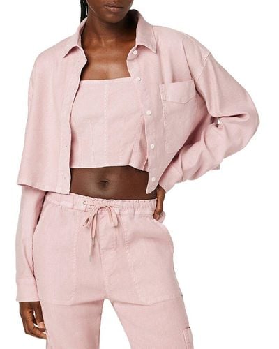 Hudson Jeans Linen-blend Oversized Crop Shirt - Pink
