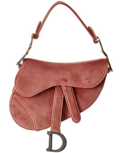 Dior Mini Saddle Velvet Shoulder Bag - Pink