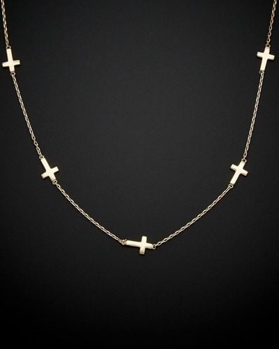 Italian Gold 14k Sideways Cross Necklace - Black