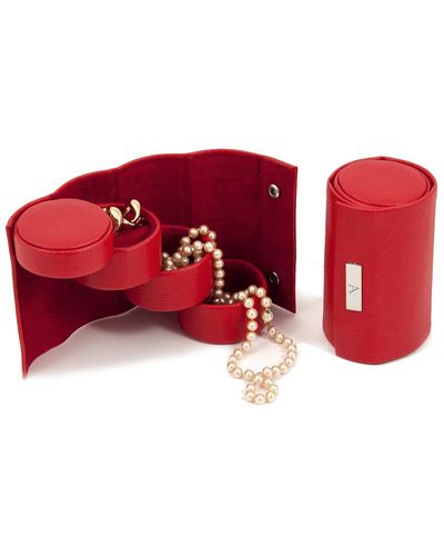 Bey-berk Monogrammed Leatherette 3-level Jewelry Roll (a-z) - Red