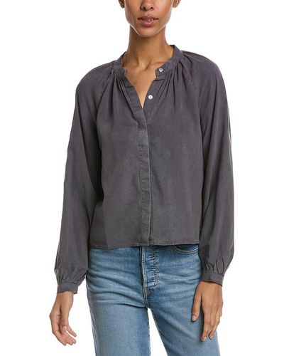 Bella Dahl Shirred Raglan Shirt - Gray