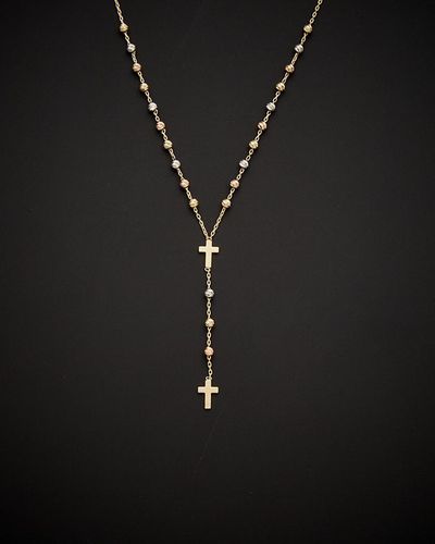 Italian Gold 14k Tri-tone Rosary Necklace - Black