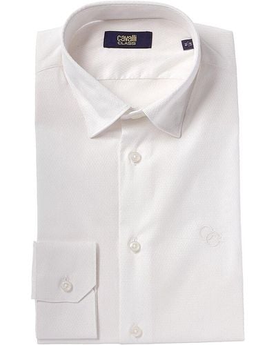 Class Roberto Cavalli Textured Slim Fit Dress Shirt - White