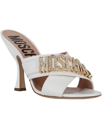 Moschino Crystal Logo Leather Mule - White