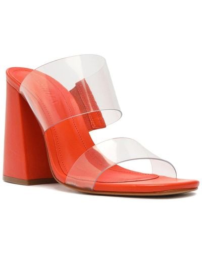 SCHUTZ SHOES Victorie High Block Leather-trim Sandal - Red