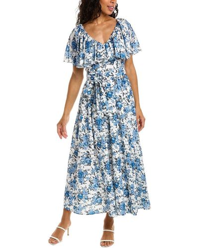 Beulah London Flounce Midi Dress - Blue