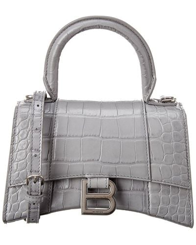 Balenciaga Hourglass Xs Croc-embossed Leather Top Handle Satchel - Grey