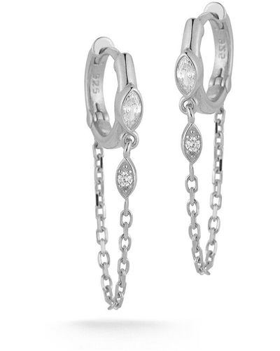 Glaze Jewelry Rhodium Plated Cz Chain Huggie Earrings - Multicolor