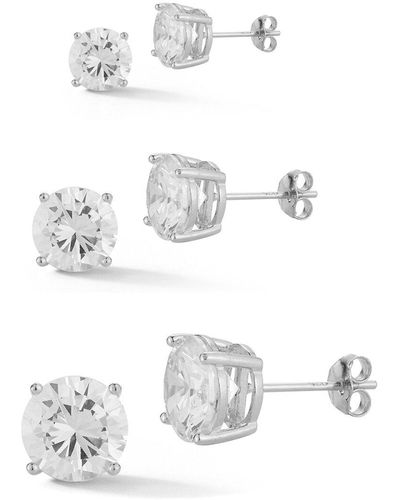 Glaze Jewelry Silver Cz Round Earrings Set - White