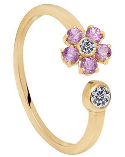 Gabi Rielle 14k Over Silver Crystal Flower Adjustable Ring - Pink