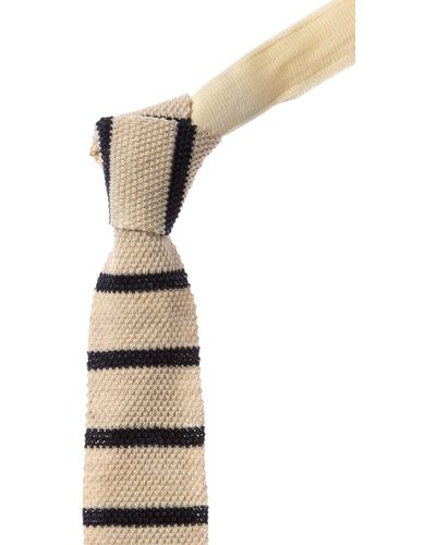 Brunello Cucinelli White & Navy Stripe Linen-blend Tie - Multicolor