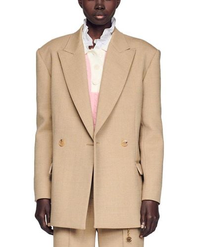 Sandro Wool-blend Suit Blazer - Natural