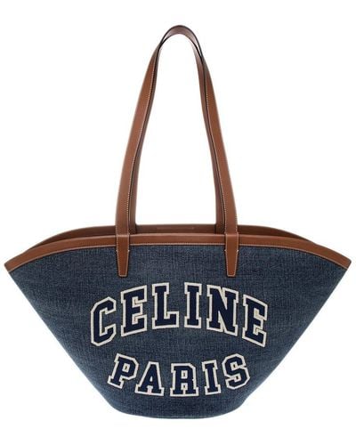 Celine Couffin Large Denim & Leather Tote - Blue
