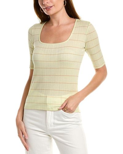 Vince Striped Elbow-sleeve Top - Natural