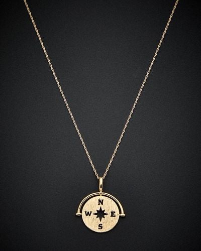 Italian Gold 14k Compass Necklace - Black