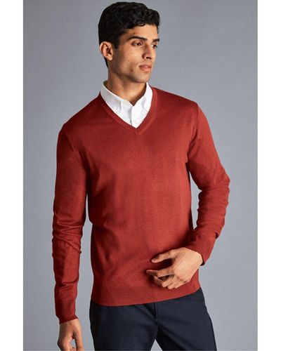 Charles Tyrwhitt Merino Wool V Neck Sweater - Red