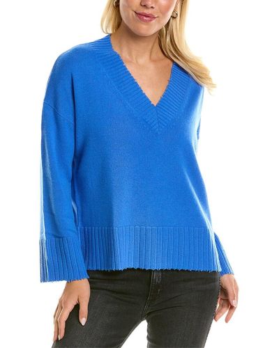 Autumn Cashmere Frayed Edge Oversized Boxy Cashmere Sweater - Blue