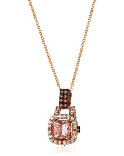 Le Vian Le Vian 14k Rose Gold 1.57 Ct. Tw. Diamond & Morganite Pendant Necklace - Metallic
