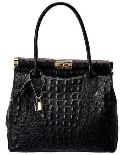 Persaman New York Anais Top Handle Embossed Leather Tote - Black