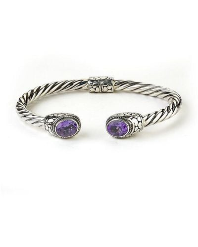 Samuel B. Silver 3.30 Ct. Tw. Amethyst Twisted Cable Bangle Bracelet - White
