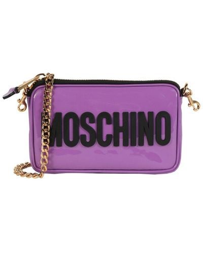 Moschino Logo Leather Shoulder Bag - Purple