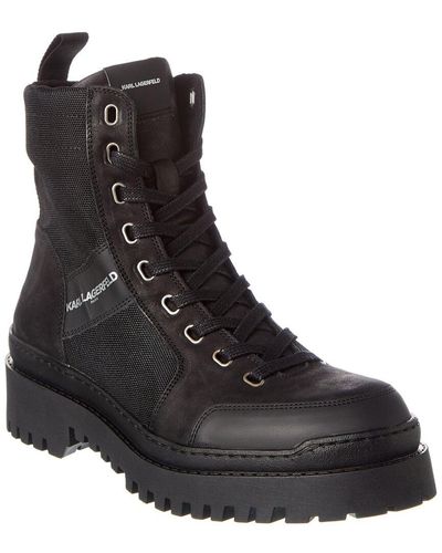 Karl Lagerfeld Nylon & Leather Tall Work Boot - Black