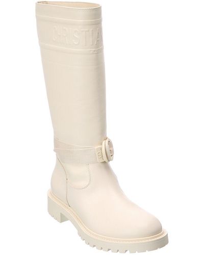 Dior Empreinte Montaigne 70 mm Off White Knee High Pull On Caged Boots 38.5  NIB