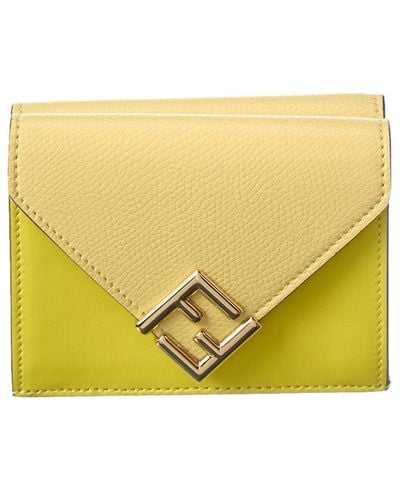 Fendi Ff Diamonds Leather Wallet - Yellow