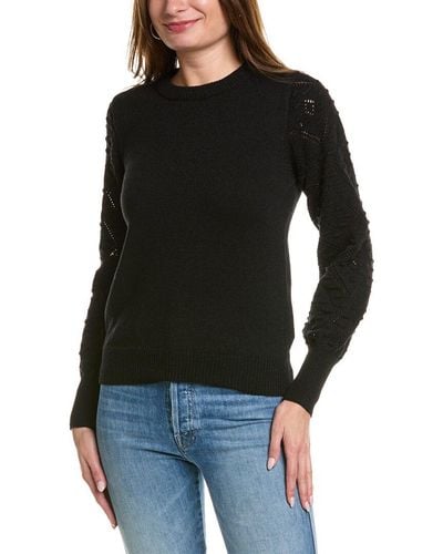 Nanette Lepore Pointelle Sleeve Sweater - Black