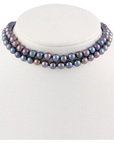 Splendid Rhodium Plated 7-7.5mm Freshwater Pearl Necklace - Blue