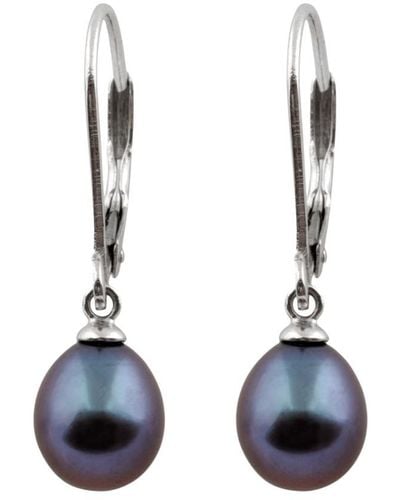 Splendid Splendid Freshwater Pearls Rhodium Plated 7.5-8mm Freshwater Pearl Drop Earrings - Blue