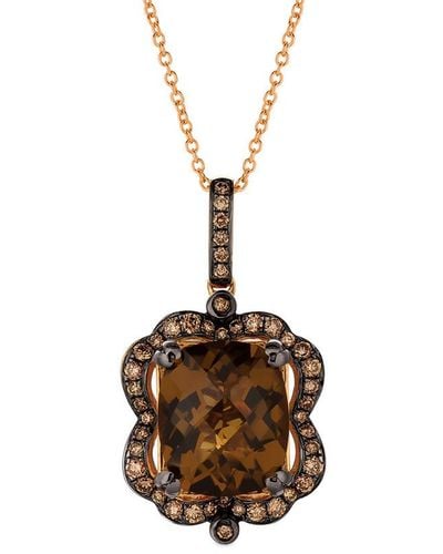 Le Vian Le Vian 14k Rose Gold 4.00 Ct. Tw. Diamond & Caramel Quartz Pendant Necklace - White