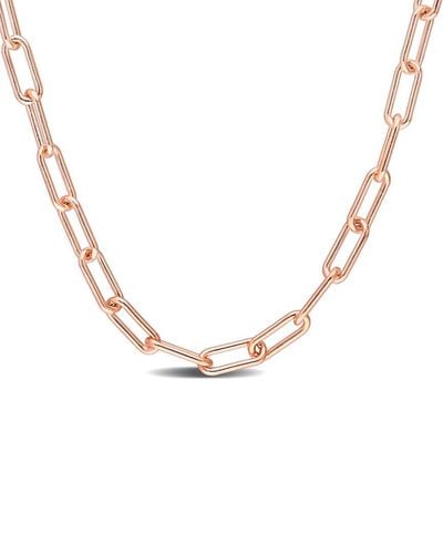 Italian Silver 18k Rose Gold Over Paperclip Chain Necklace - Metallic