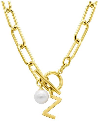 Adornia 14k Plated 19.05mm Pearl Initial Necklace - Metallic