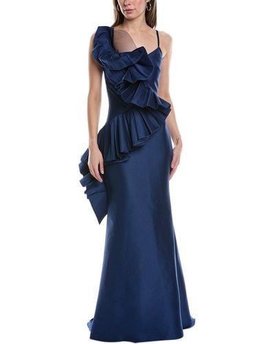 Badgley Mischka Pleated Swirl Gown - Blue