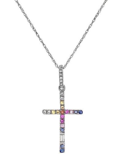 Diana M. Jewels Fine Jewelry 14k 0.24 Ct. Tw. Diamond & Sapphire Cross Pendant - White