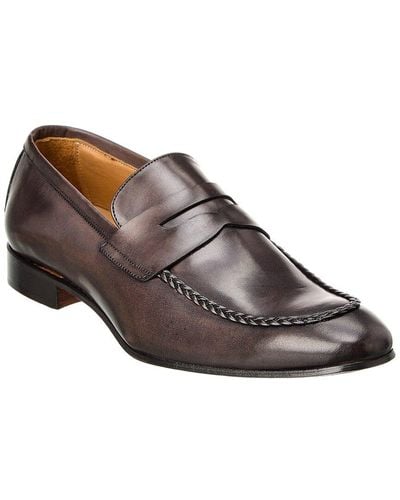 Alfonsi Milano Leather Penny Loafer - Brown