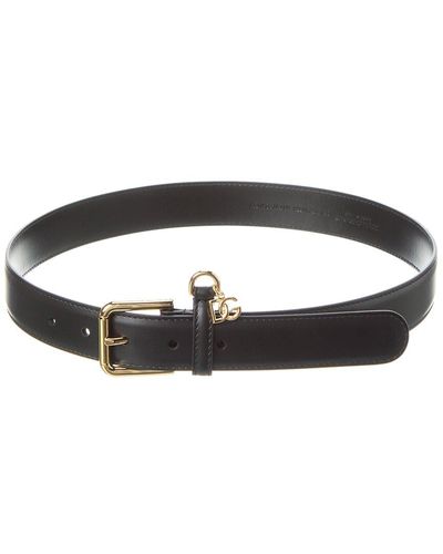 Dolce & Gabbana Dg Logo Charm Leather Belt - Black