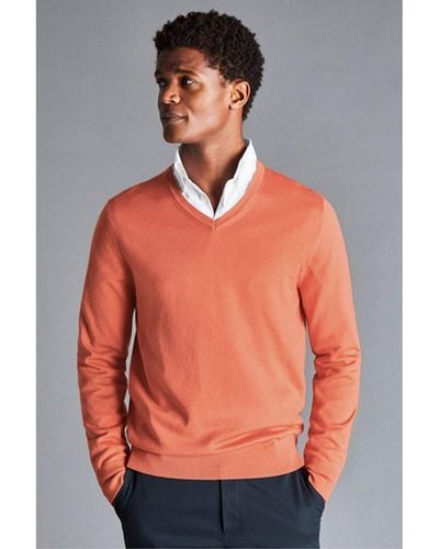 Charles Tyrwhitt Pure Merino Wool V Neck Sweater - Orange