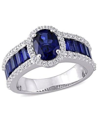 Rina Limor Silver 4.72 Ct. Tw. Gemstone Halo Ring - Blue