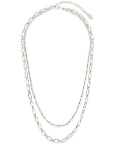 Sterling Forever Textured Layered Chain Necklace - White