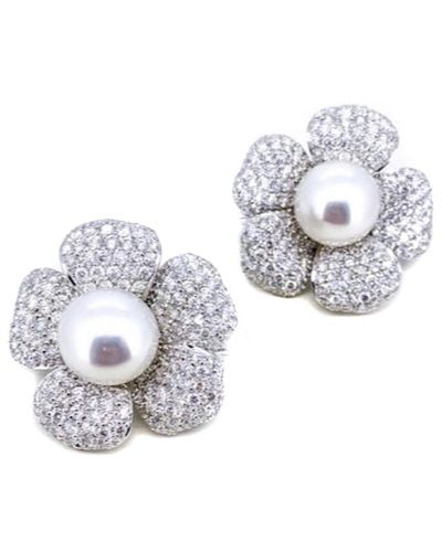 Arthur Marder Fine Jewelry 18k 11.00 Ct. Tw. Diamond 13mm Pearl Earrings - White