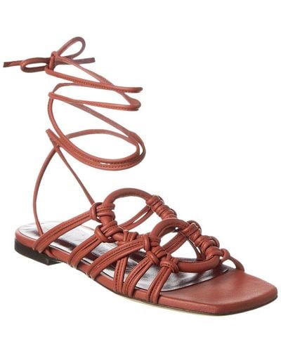 STAUD Adeline Lace-up Leather Sandal - Pink