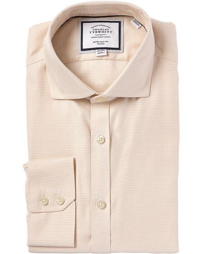 Charles Tyrwhitt Non-iron Cambridge Weave Cutaway Extra Slim Fit Shirt - Natural