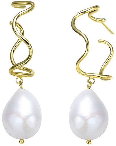 Genevive Jewelry 18k Over Silver 14mm Freshwater Pearl Earrings - White
