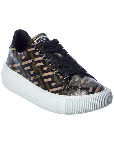 Versace Greca Coated Canvas & Leather Sneaker - Green