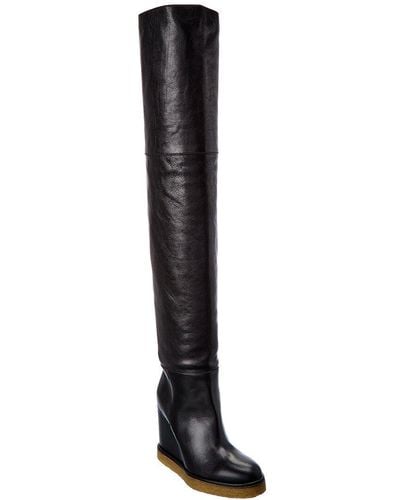 Celine Manon Wedge Leather Over-the-knee Boot - Black
