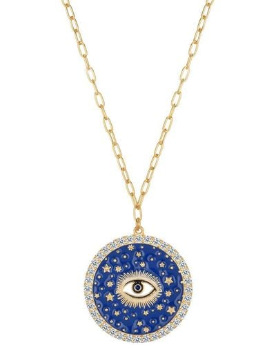 Gabi Rielle Rise Above The Crowd Collection 14k Over Silver Cz Evil Eye Pendant Necklace - Blue