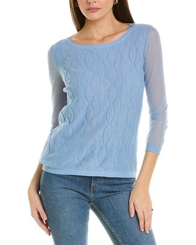 Lafayette 148 New York Double Layer Cable Sweater - Blue