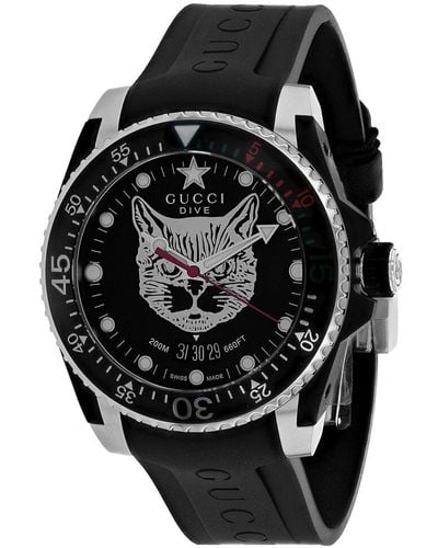 Gucci Ya136320 Dive Stainless-steel And Rubber Watch - Black